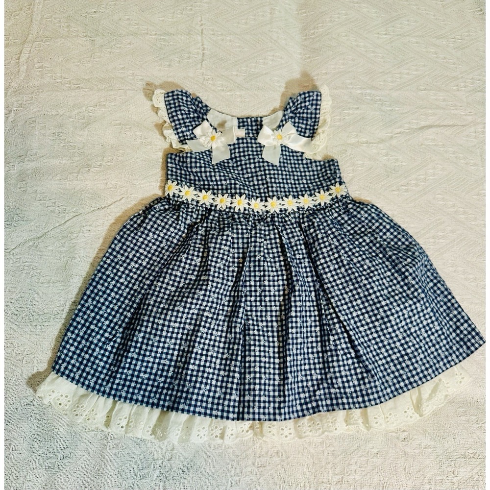 Baby Girls Dress Bonnie Baby Eyelet Daisy Gingham Print Infant Size 18M